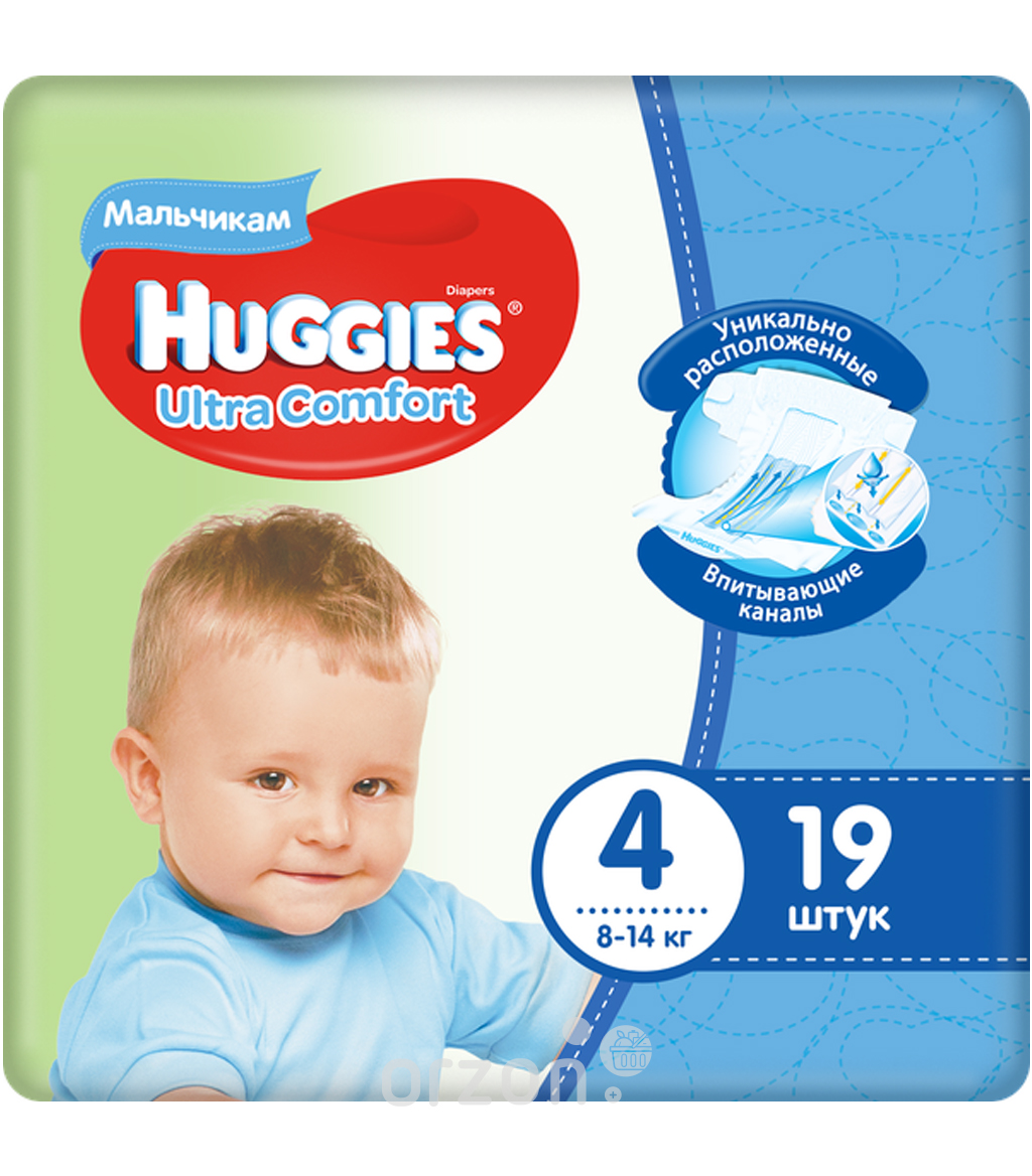 Подгузники "Huggies" Ultra Comfort для мальчиков 4 (8-14 кг) 19 шт