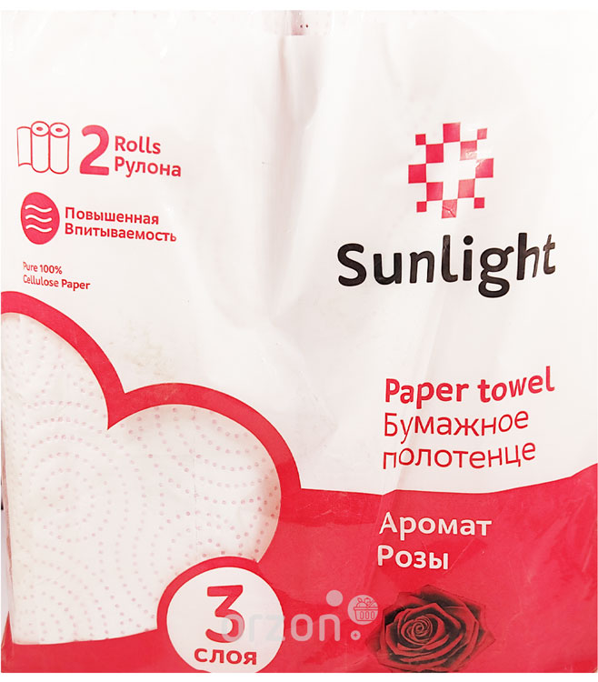 Бумажные полотенца "Sunlight" Роза 3 слоя 2 рул