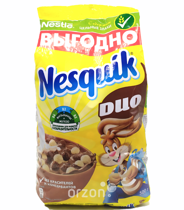 Готовый завтрак 'NESQUIK' DUO шоколадные и молочные шарики м/у 500 гр с доставкой на дом | Orzon.uz