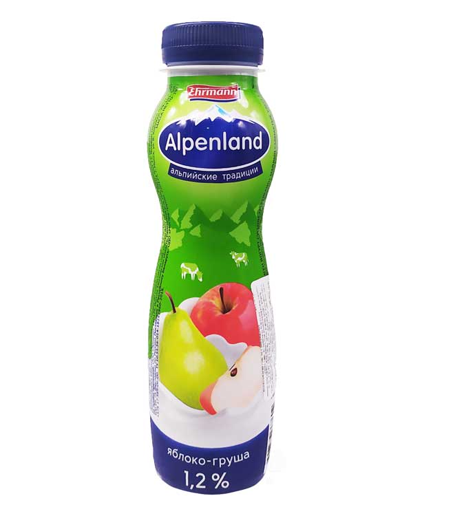 Йогурт питьевой "Alpenland" Яблоко-груша 1,2% 290 гр в Самарканде ,Йогурт питьевой "Alpenland" Яблоко-груша 1,2% 290 гр с доставкой на дом | Orzon.uz