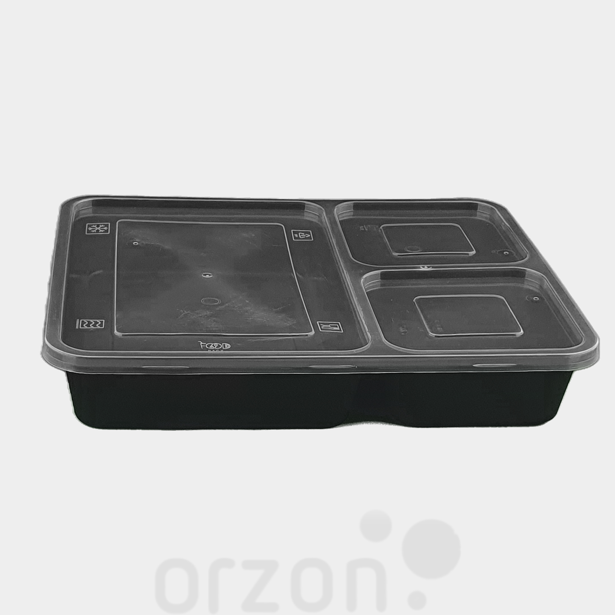 Одноразовая посуда Квадратный контейнер 3-х секционный с крышкой (1000 мл) Food pack . Цвет: черный ( в 1 упаковке 10 шт)