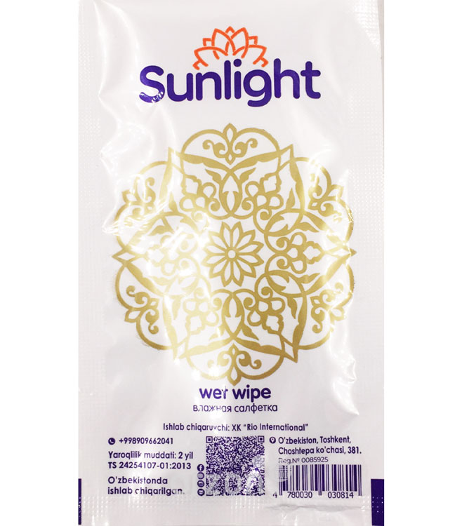 Влажные салфетки "Sunlight" индивидуальная упаковка 250 шт от интернет магазина Orzon.uz