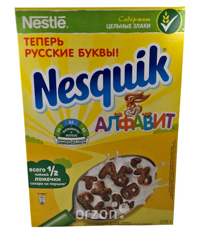 Готовый завтрак 'NESQUIK' Алфавит шоколадные и молочные шарики кор/упак 375 гр с доставкой на дом | Orzon.uz