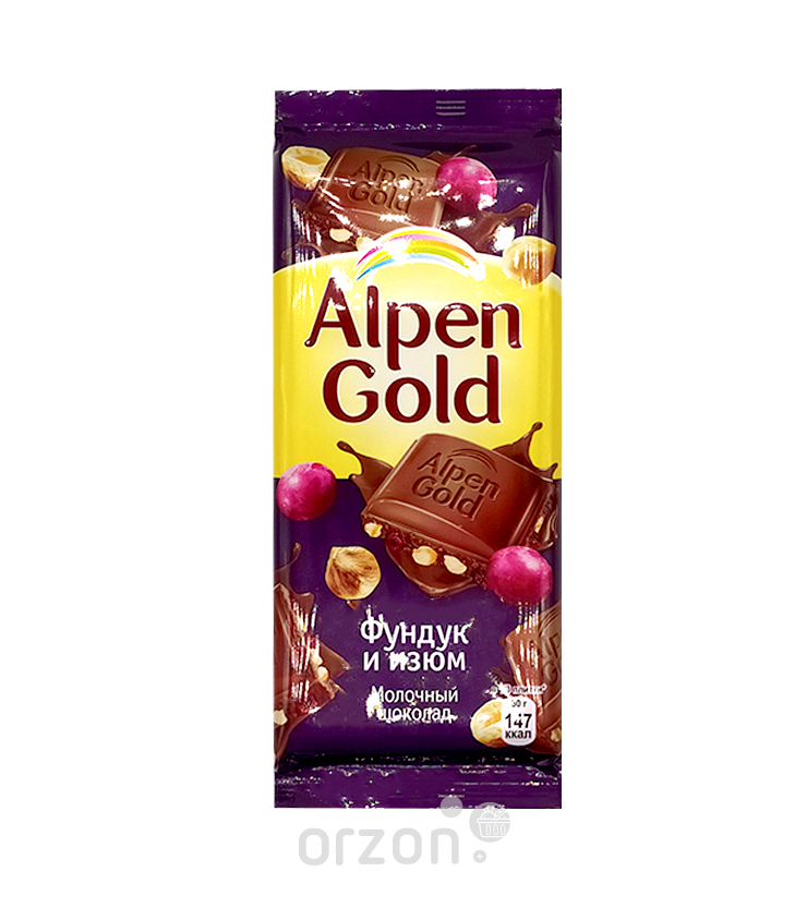 Шоколад плиточный 'Alpen Gold' Фундук и изюм 90 гр от интернет магазина орзон