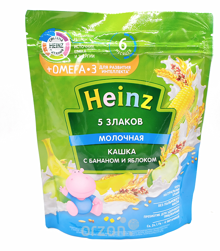 Каша молочная "Heinz" (5-злаков) Банан Яблоко (6+) м/у 200 гр