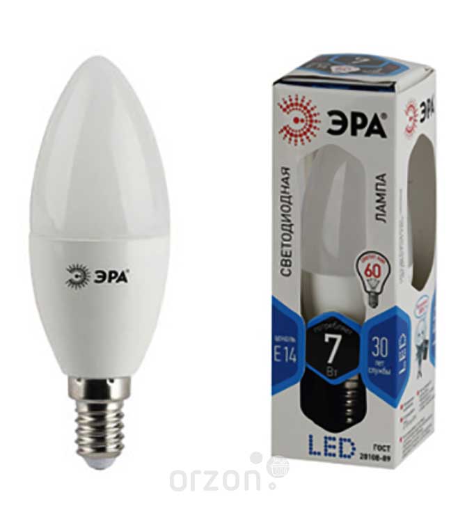 Лампочка "Эра" Светодиодная Led E14 ВТ 7 ВТ (яркий белый свет)