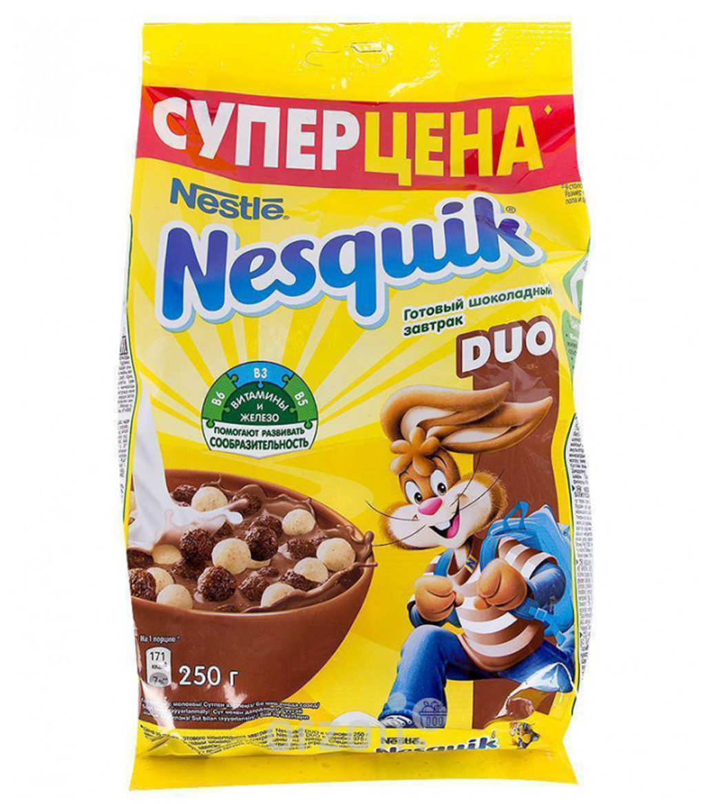 Готовый завтрак 'NESQUIK' DUO шоколадные и молочные шарики м/у 250 гр с доставкой на дом | Orzon.uz
