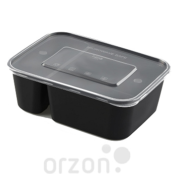 Одноразовая посуда Контейнер 2-х секционный с крышкой (900 мл) Food pack . Цвет: черный ( в 1 упаковке 10 dona)