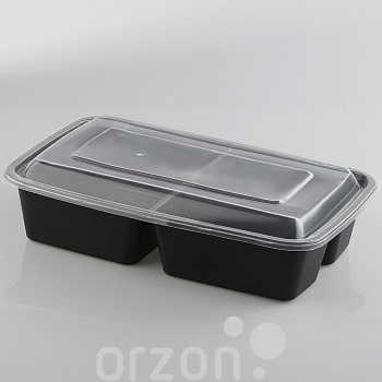 Одноразовая посуда Контейнер 3-х секционный с крышкой (1000 мл) Food pack . Цвет: черный ( в 1 упаковке 10 шт)