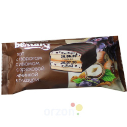 Торт с творогом "Беллакт" в глазури с изюмом с ореховой начинкой 200 гр