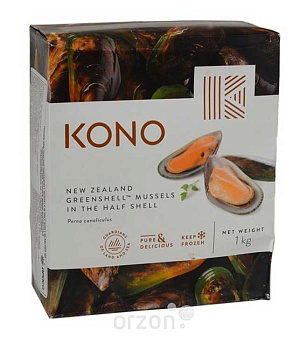 Мидии Новозеландские зелёные "KONO" на полуостравке 30/45 1 кг