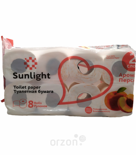 Туалетная бумага "Sunlight" Персик 2 слоя 8 рул