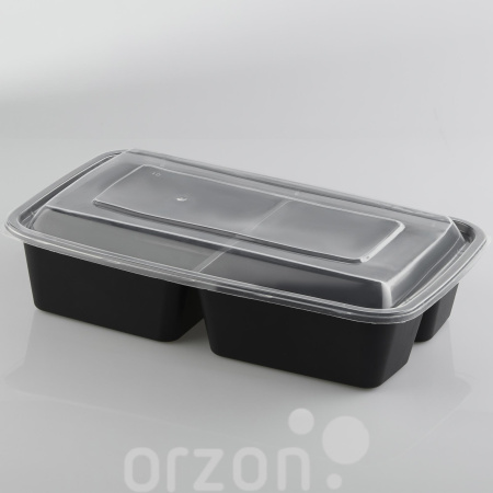 Одноразовая посуда Контейнер 3-х секционный с крышкой (1000 мл) Food pack . Цвет: черный ( в 1 упаковке 10 dona)