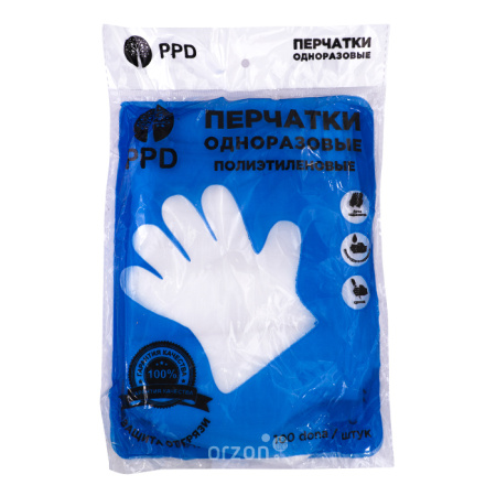 Перчатки "PPD" одноразовые полиэтиленовые 100 dona