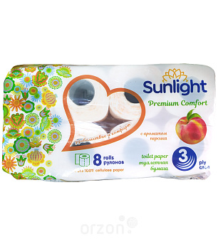 Туалетная бумага "Sunlight" Персик 3 слоя 8 рул от интернет магазина Orzon.uz