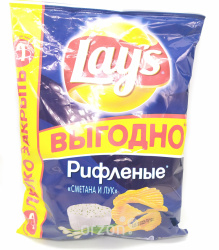 Чипсы рифлёные 'Lays' со вкусом Сметана и Лук, 225 гр