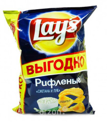 Чипсы рифлёные 'Lays' со вкусом Сметана и Лук, 225 гр