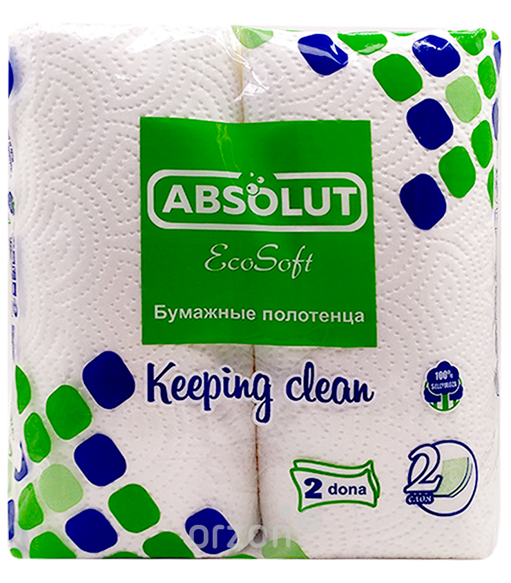 Полотенце бумажные  "Absolut" 2 слоя 2 рул (прозрачная упаковка) от интернет магазина Orzon.uz