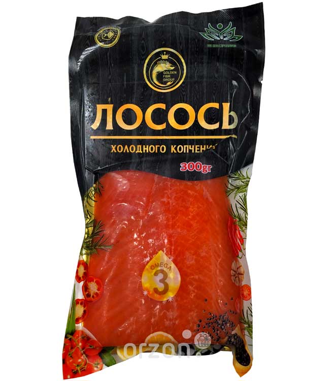Рыба Лосось "Golden Fish" холодного копчения Филе кусок с кожей (+-300 гр) с доставкой на дом | Orzon.uz